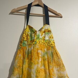 Vintage Silk Diane Von Furstenberg Yellow Floral denim Halter Dress